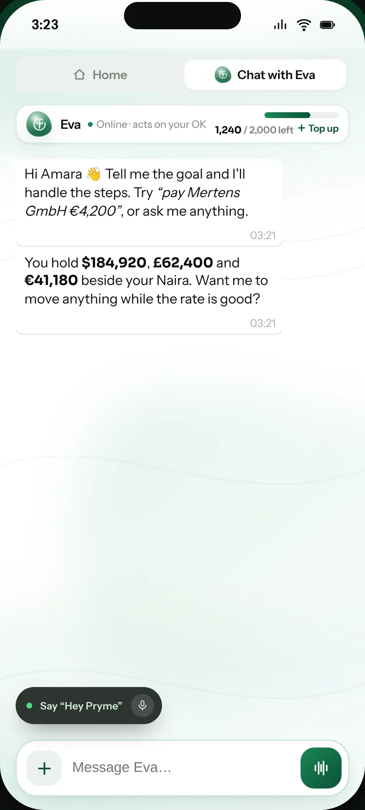 Pryme app: Chat with Eva